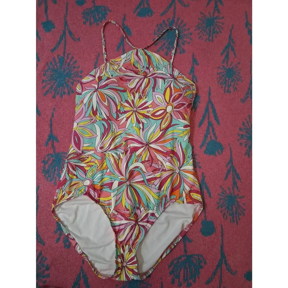 Kate spade womens xl pink blue swimsuit one piece bathing suit floral
